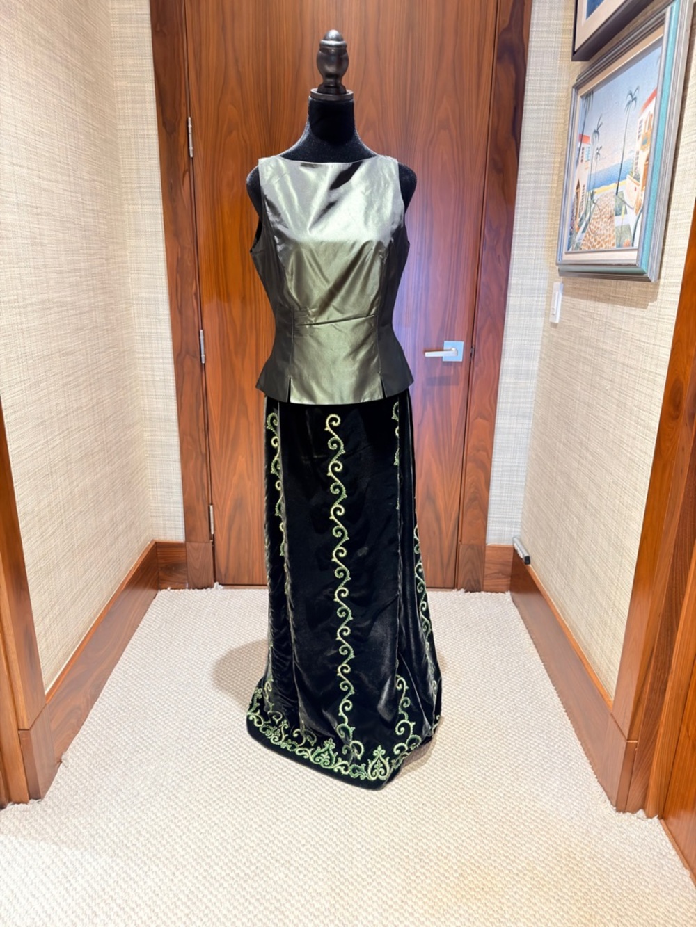 Vintage Favourbrook Silk Set Skirt & Top Embroidered Velvet Formal UK 12